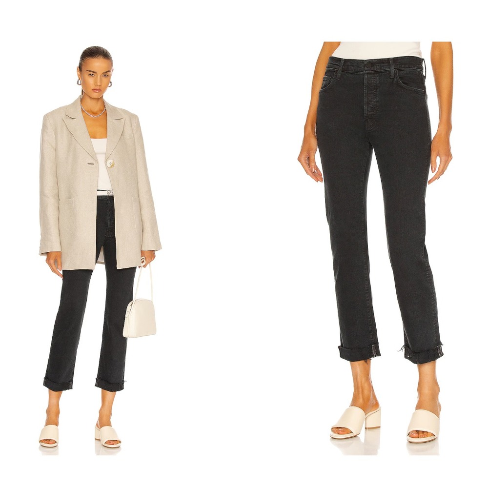Mother Superior The Scrapper Cuff Ankle Fray Jeans in Faded Black Women 25 USA